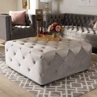 Baxton Studio 533-Slate Grey-Otto Calvetti Modern and Contemporary Slate Gray Velvet Fabric Upholstered Button-Tufted Cocktail Ottoman